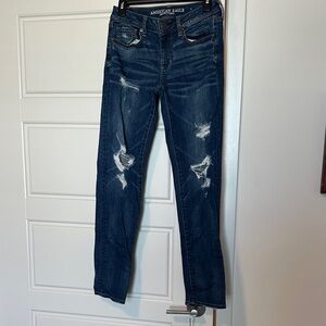 American Eagle Outfitters Dark Blue Distressed Skinny Jeans